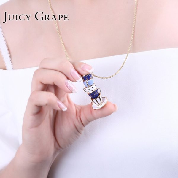 Juicy Grape Hand Painted Enamel Necklace Jewelry Teacup Pendant Long Chain Choker Necklace Bijoux Femme Bijuteria Women - Image 4