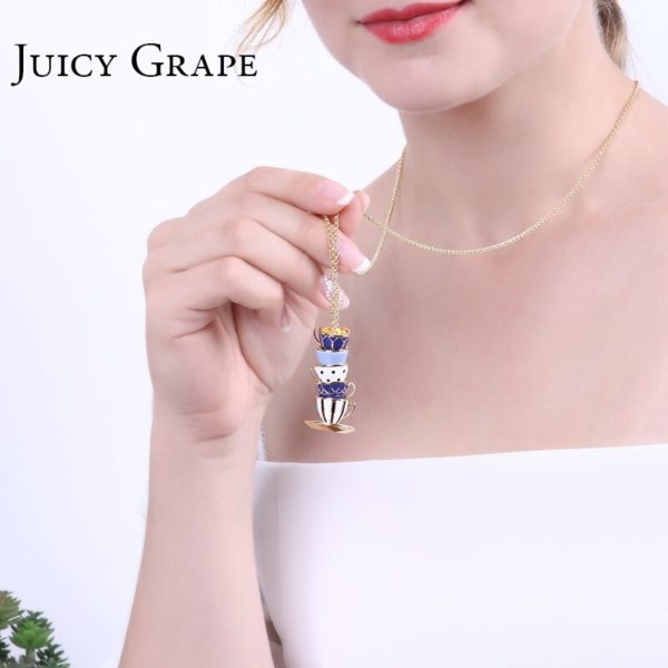 Juicy Grape Hand Painted Enamel Necklace Jewelry Teacup Pendant Long Chain Choker Necklace Bijoux Femme Bijuteria Women - Image 5