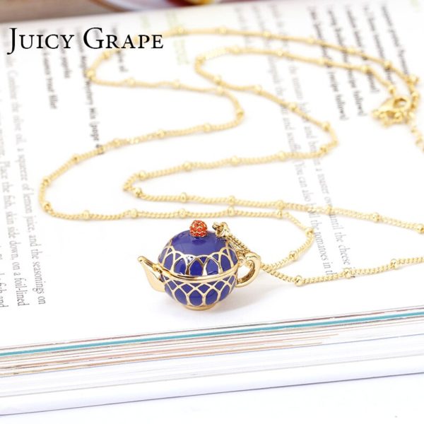 Juicy Grape Hand Painted Teapot Pendant Long Chain Choker Enamel Necklace Fashion Jewelry Bijoux Femme Bijuteria Gifts For Women - Image 3