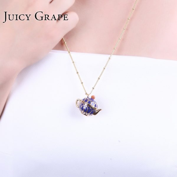 Juicy Grape Hand Painted Teapot Pendant Long Chain Choker Enamel Necklace Fashion Jewelry Bijoux Femme Bijuteria Gifts For Women - Image 4