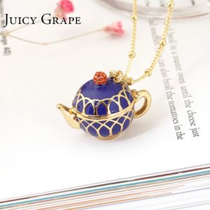 Juicy Grape Hand Painted Teapot Pendant Long Chain Choker Enamel Necklace Fashion Jewelry Bijoux Femme Bijuteria Gifts For Women