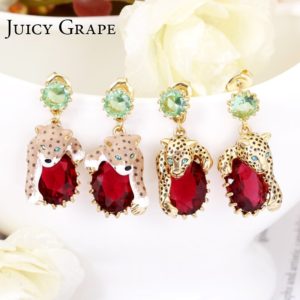 Juicy Grape Leopard Red Cristal Sexy Elegant Stud Earrings Women 2019 Enamel Gilded Fashion Trendy Animal Jewellery