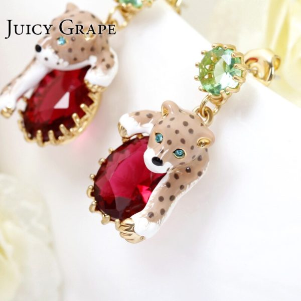 Juicy Grape Leopard Red Cristal Sexy Elegant Stud Earrings Women 2019 Enamel Gilded Fashion Trendy Animal Jewellery - Image 5