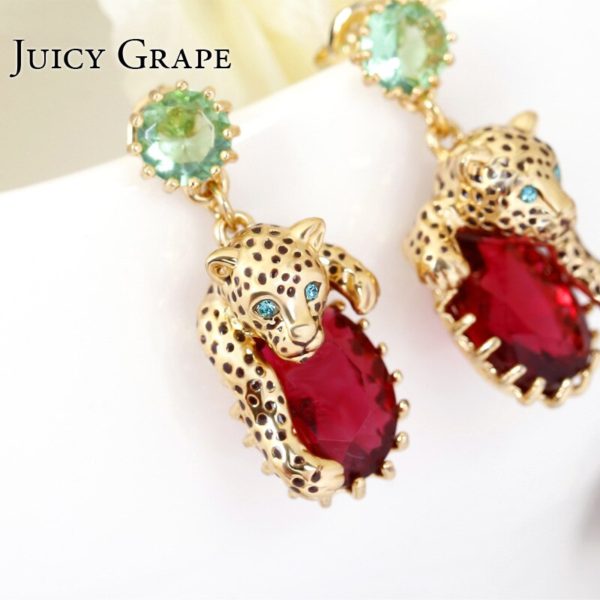 Juicy Grape Leopard Red Cristal Sexy Elegant Stud Earrings Women 2019 Enamel Gilded Fashion Trendy Animal Jewellery - Image 6