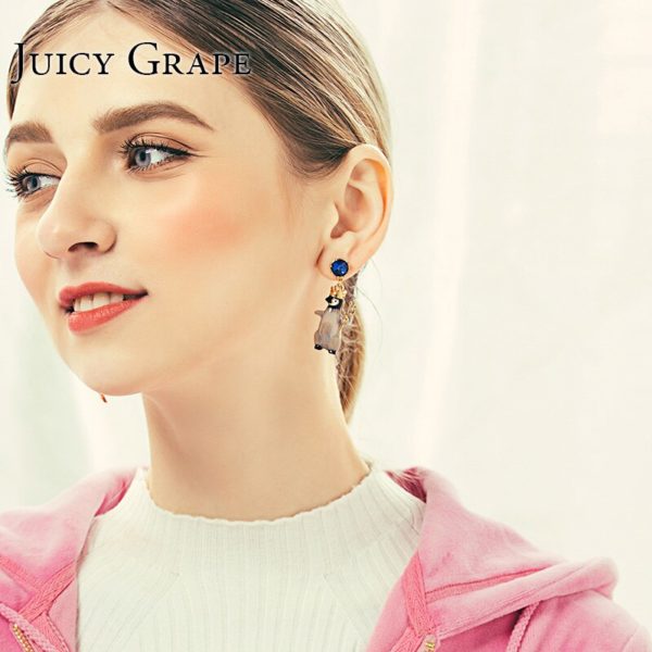 Juicy Grape Penguin Hippocampus Enamel Glaze Stud  Blue Stone Asymmetric 925 Silver Needle Earrings Women - Image 3