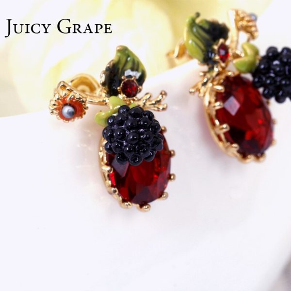 Juicy Grape Plant Series Raspberry Black Fruit  Enamel Stud Earrings   Women Fashion Flower Jewelry - Image 2