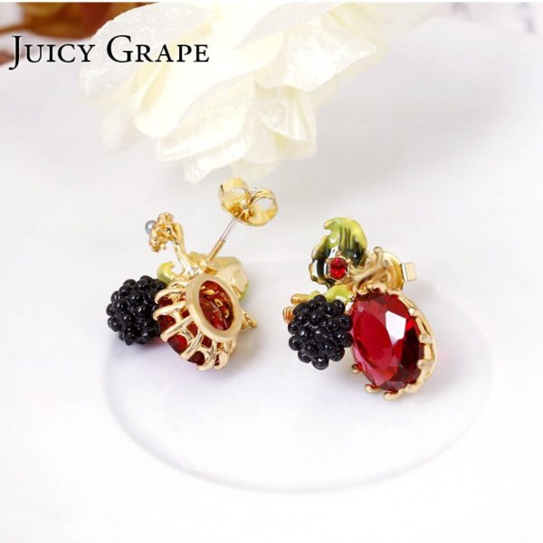 Juicy Grape Plant Series Raspberry Black Fruit  Enamel Stud Earrings   Women Fashion Flower Jewelry - Image 3