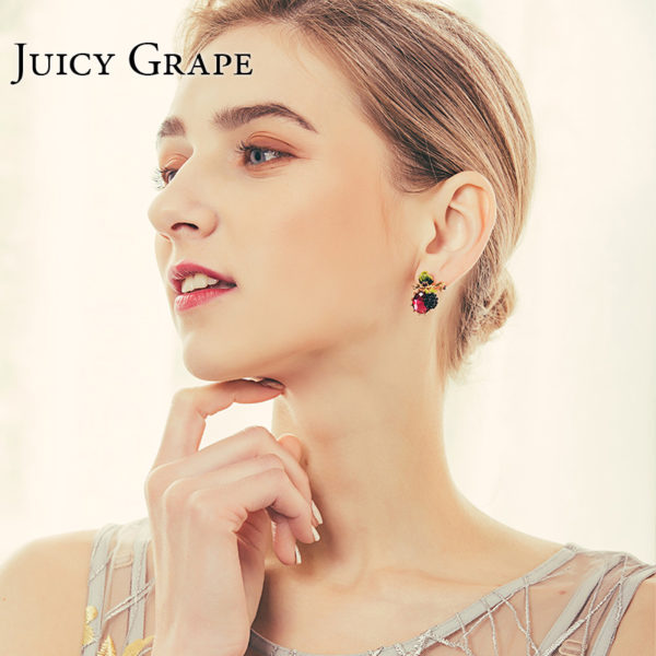 Juicy Grape Plant Series Raspberry Black Fruit  Enamel Stud Earrings   Women Fashion Flower Jewelry - Image 4