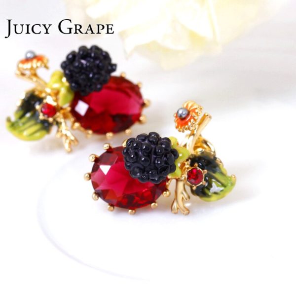 Juicy Grape Plant Series Raspberry Black Fruit  Enamel Stud Earrings   Women Fashion Flower Jewelry - Image 5