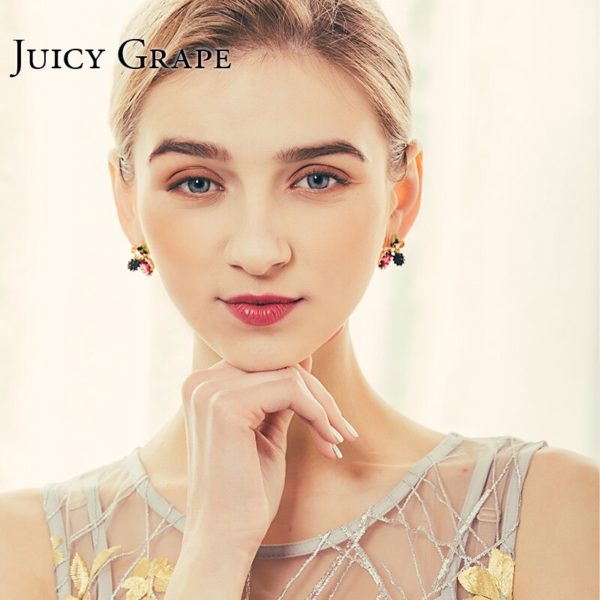 Juicy Grape Plant Series Raspberry Black Fruit  Enamel Stud Earrings   Women Fashion Flower Jewelry - Image 6