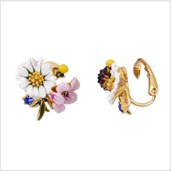 Juicy Grape Romantic Countryside Plants Series Enamel  White Daisy Flower  Purple Fruit Asymmetric Earrings - Image 4