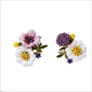 Juicy Grape Romantic Countryside Plants Series Enamel  White Daisy Flower  Purple Fruit Asymmetric Earrings