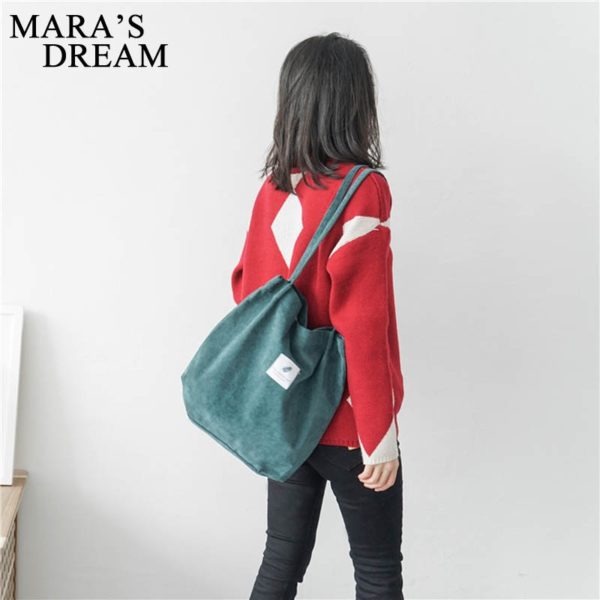 Mara's Dream High Capacity Women Corduroy Tote Ladies Casual Solid Color Shoulder Bag Foldable Reusable Women Shopping Beach Bag - Image 2