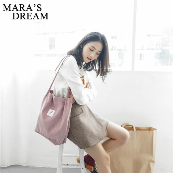 Mara's Dream High Capacity Women Corduroy Tote Ladies Casual Solid Color Shoulder Bag Foldable Reusable Women Shopping Beach Bag - Image 3