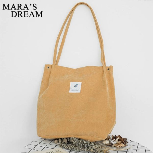 Mara's Dream High Capacity Women Corduroy Tote Ladies Casual Solid Color Shoulder Bag Foldable Reusable Women Shopping Beach Bag - Image 5
