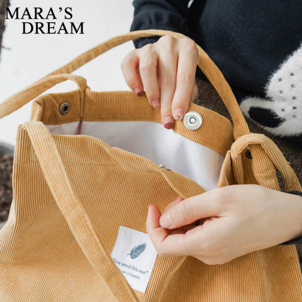 Mara's Dream High Capacity Women Corduroy Tote Ladies Casual Solid Color Shoulder Bag Foldable Reusable Women Shopping Beach Bag - Image 6