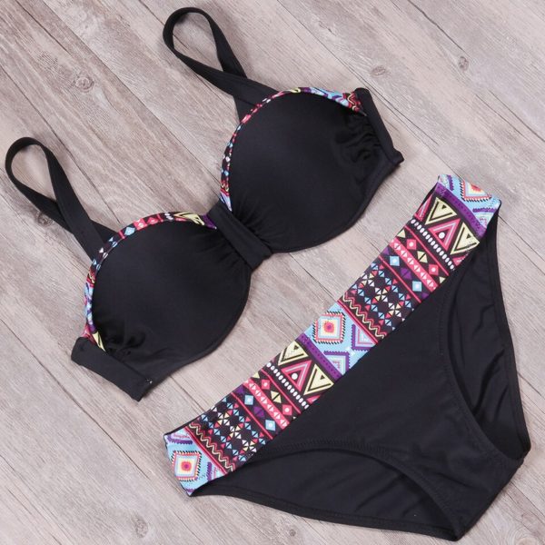 New Arrival Sexy  Women Swimsuit Push Up  Print Patchwork Bikini Set Beach - Image 5