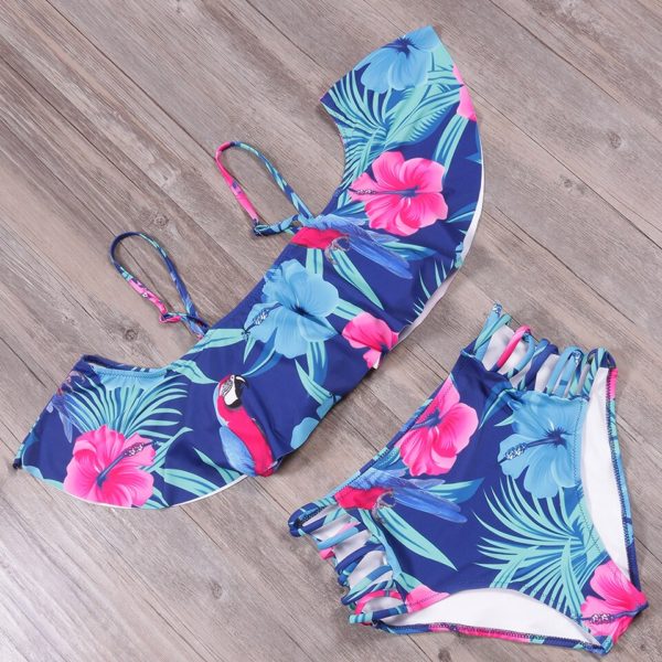 NAKIAEOI  Sexy Bikinis Women High Waist  Push Up Swimwear Flower Print Ruffle  Set Beach Wear Bathing Suit - Image 3