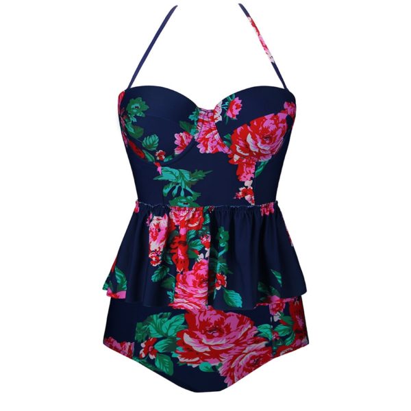 Sexy New Swimsuit Women Sets Vintage Beach Wear Bathing Suits Flower Print Tankini Bandage Monokini - Image 2