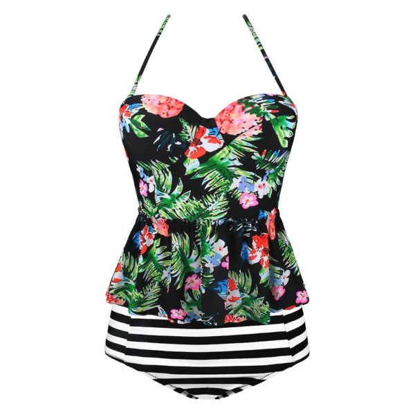 Sexy New Swimsuit Women Sets Vintage Beach Wear Bathing Suits Flower Print Tankini Bandage Monokini - Image 3