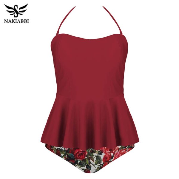Sexy New Swimsuit Women Sets Vintage Beach Wear Bathing Suits Flower Print Tankini Bandage Monokini