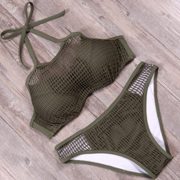 NAKIAEOI Newest Sexy Push Up Bikini Women Swimwear Mesh Halter Top  Brazilian Bikinis Beach Bathing Suits - Image 3