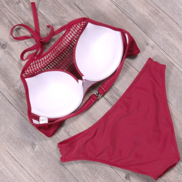 NAKIAEOI Newest Sexy Push Up Bikini Women Swimwear Mesh Halter Top  Brazilian Bikinis Beach Bathing Suits - Image 6