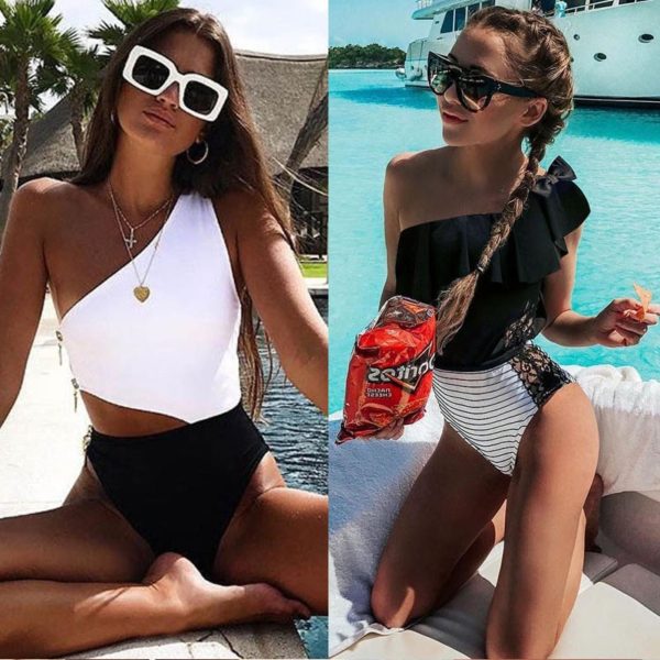 NAKIAEOI Sexy One Piece  Women Summer Beachwear Lace One Shoulder Swimwear Bathing Suits Bodysuit Monokini - Image 2