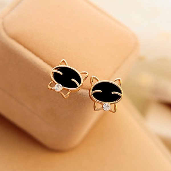 SUSENSTONE Attractive earrings Fashion Beautiful 1Pair black Smile Cat High-Grade Fine Stud - Image 3