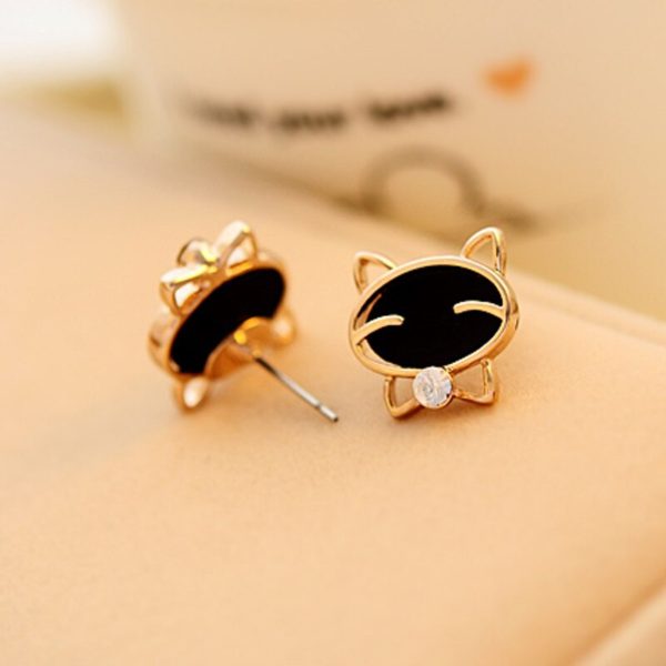 SUSENSTONE Attractive earrings Fashion Beautiful 1Pair black Smile Cat High-Grade Fine Stud - Image 4