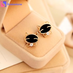 SUSENSTONE Attractive earrings Fashion Beautiful 1Pair black Smile Cat High-Grade Fine Stud