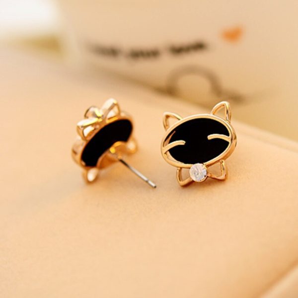 SUSENSTONE Attractive earrings Fashion Beautiful 1Pair black Smile Cat High-Grade Fine Stud - Image 5