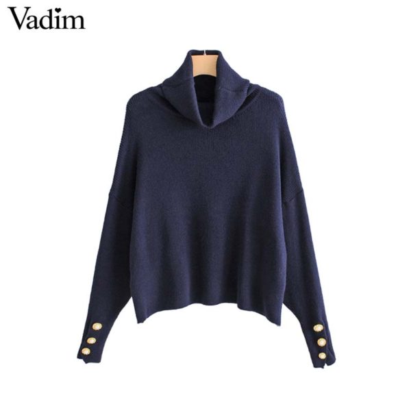 Vadim basic solid knitted loose short sweaters oversized buttons long sleeve stretchy pullovers female casual chic tops HA145 - Image 2