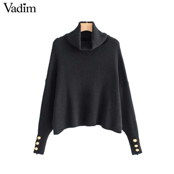 Vadim basic solid knitted loose short sweaters oversized buttons long sleeve stretchy pullovers female casual chic tops HA145 - Image 3