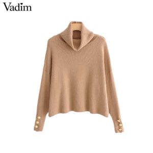 Vadim basic solid knitted loose short sweaters oversized buttons long sleeve stretchy pullovers female casual chic tops HA145