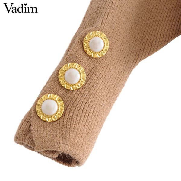 Vadim basic solid knitted loose short sweaters oversized buttons long sleeve stretchy pullovers female casual chic tops HA145 - Image 6