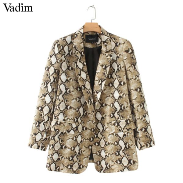 Vadim vintage snake print blazer pockets Notched collar long sleeve coat outerwear female retro loose casaco feminines CA154 - Image 3