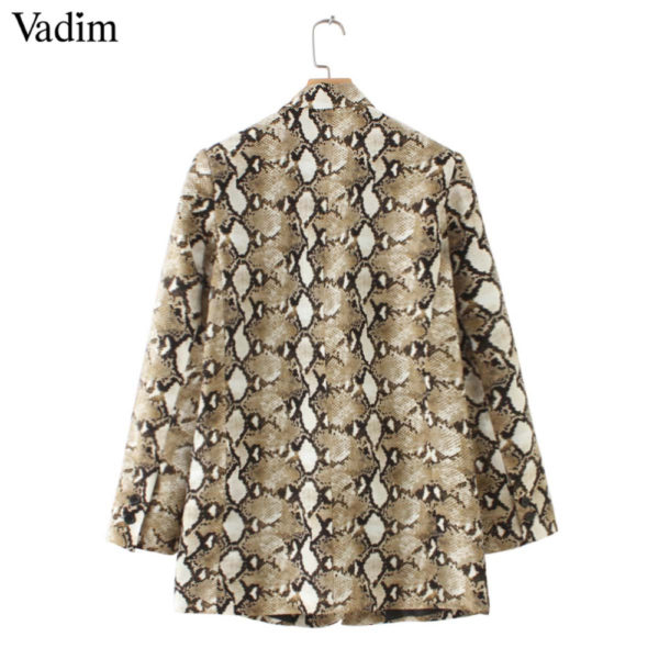 Vadim vintage snake print blazer pockets Notched collar long sleeve coat outerwear female retro loose casaco feminines CA154 - Image 4