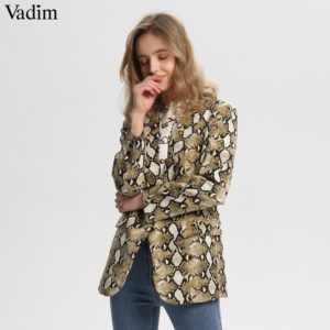 Vadim vintage snake print blazer pockets Notched collar long sleeve coat outerwear female retro loose casaco feminines CA154