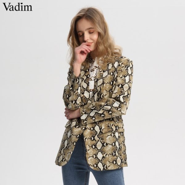 Vadim vintage snake print blazer pockets Notched collar long sleeve coat outerwear female retro loose casaco feminines CA154