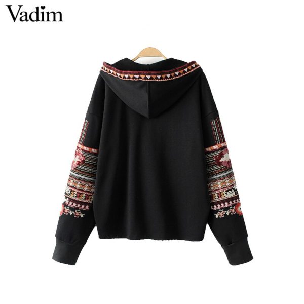 Vadim vintage totem geometric embroidery hooded sweatshirt oversized sequined long sleeve pullover casual tops sudaderas SW1211 - Image 4