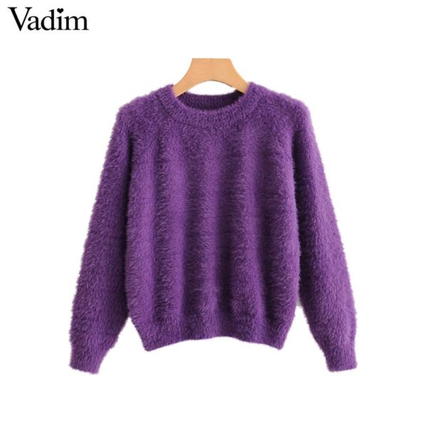 Vadim women basic Mohair knitted sweater short style long sleeve vintage loose warm pullovers female solid casual tops HA171 - Image 2