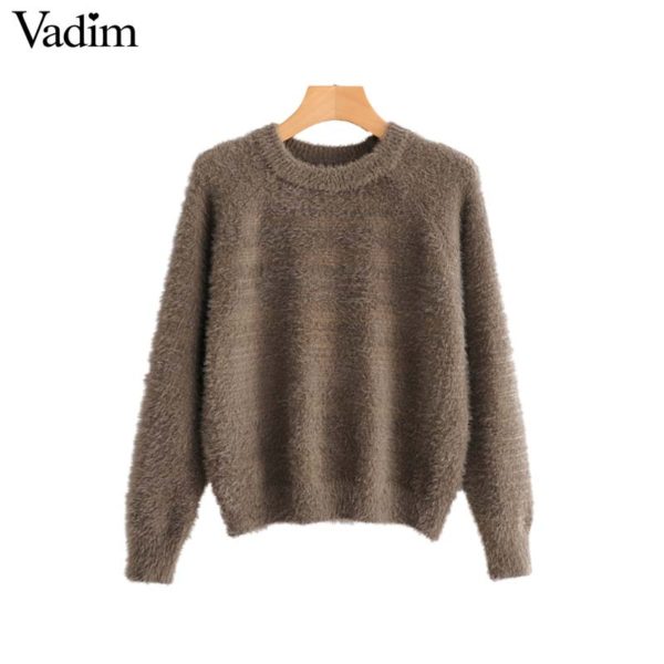 Vadim women basic Mohair knitted sweater short style long sleeve vintage loose warm pullovers female solid casual tops HA171 - Image 3