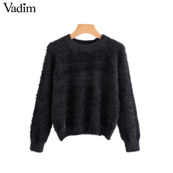 Vadim women basic Mohair knitted sweater short style long sleeve vintage loose warm pullovers female solid casual tops HA171 - Image 4