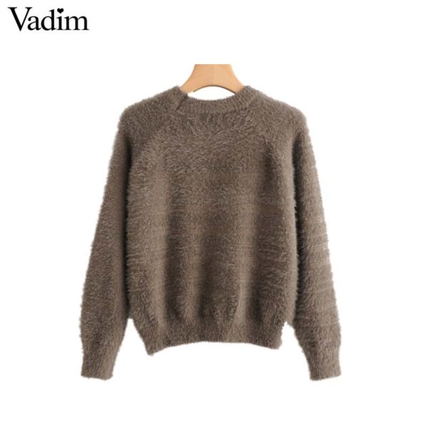 Vadim women basic Mohair knitted sweater short style long sleeve vintage loose warm pullovers female solid casual tops HA171 - Image 5