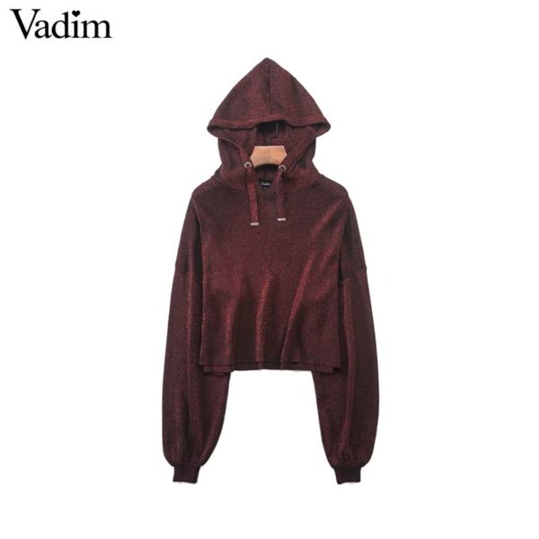Vadim women basic hooded knitted sweatshirts long sleeve short style pleated pullovers female loose elastic cute tops HA013 - Image 2