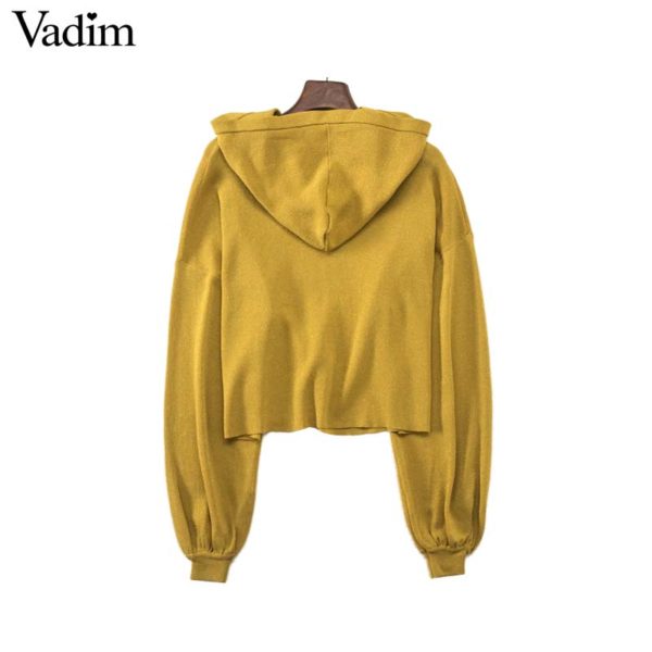 Vadim women basic hooded knitted sweatshirts long sleeve short style pleated pullovers female loose elastic cute tops HA013 - Image 3