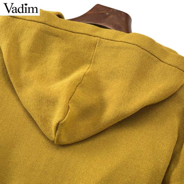 Vadim women basic hooded knitted sweatshirts long sleeve short style pleated pullovers female loose elastic cute tops HA013 - Image 4