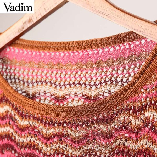 Vadim women basic striped knitted sweater long sleeve stretchy oversized short style pullovers fashion O neck chic tops HA401 - Image 3