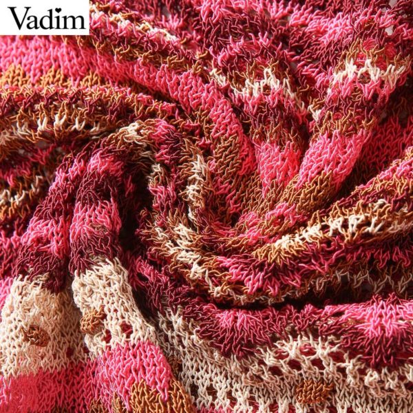 Vadim women basic striped knitted sweater long sleeve stretchy oversized short style pullovers fashion O neck chic tops HA401 - Image 4